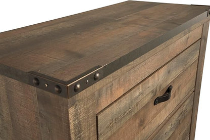 Signature Design by Ashley Trinell Rustic 5 Drawer Chest of Drawers with Nailhead Trim, Warm Brown
