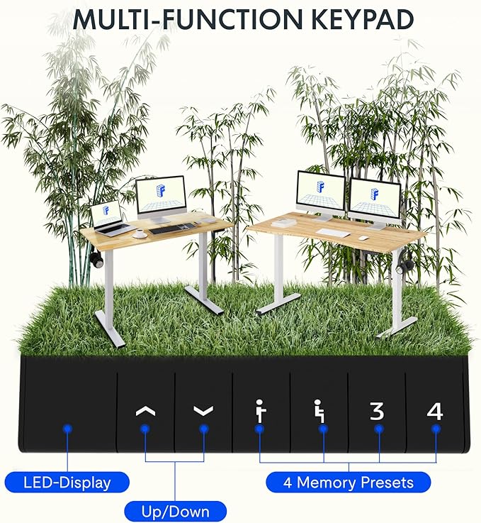 FLEXISPOT EN1 Bamboo Standing Desk, 55 x 28 Inches Whole-Piece Electric Adjustable Height Sit Stand Table, Home Office Stand Up Desk (Black Frame + Bamboo Curved Desktop, 2 Packages)