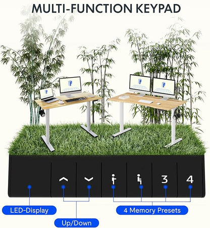 FLEXISPOT EN1 Bamboo Standing Desk, 60 x 30 Inches Whole-Piece Electric Adjustable Height Desk for Home Office (Black Frame + Bamboo Curved Desktop, 2 Packages)