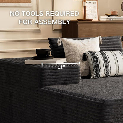 Kingdura 105.5'' Cloud Sectional Couch with L-Shape Chaise, Black Modern Modular Sofa with Deep Seat, Corduroy Fabric, No Assembly Required, Upholstered Couches for Living Room Bedroom