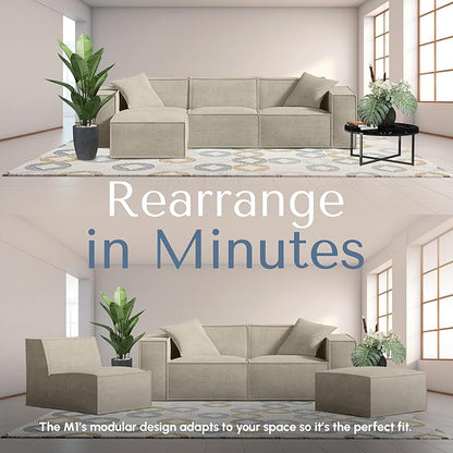 ROVE LAB M1 Modular Sectional Sofa with Ottoman, Sofa in a Box, Modular Couch, Spill-Resistant,Sustainable, Stylish, Modern Sectional Couch for Living Room with SmartFoam Comfort