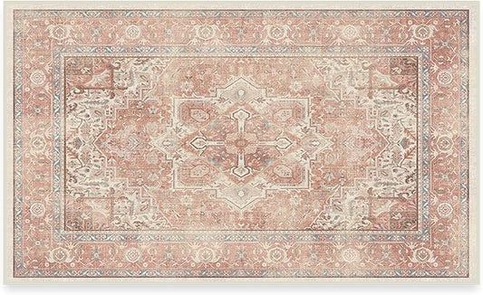 RUGGABLE Washable Area Rug – Kamran Rose Pink 3x5, Stain-Resistant, Non-Slip – Small Machine Washable Rugs for Living Room, Bedroom, Hallway, Entryway & Office–with Standard Pad
