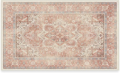 RUGGABLE Washable Area Rug – Kamran Rose Pink 3x5, Stain-Resistant, Non-Slip – Small Machine Washable Rugs for Living Room, Bedroom, Hallway, Entryway & Office–with Cushioned Pad