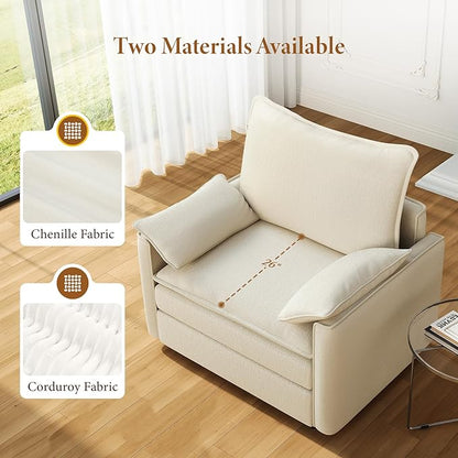 Vesgantti 40" Single Seat Sofa, Comfy Cloud Couch Deep Seat Upholstered Couch Chenille Modern Sofa with Armrest Pillow, Easy Assembly for Living Room, Bedroom and Apartment, Beige