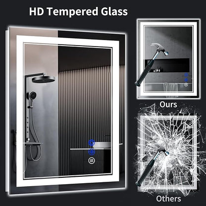 36"x30" LED Bathroom Mirror with Anti-Fog, Stepless Dimmable Lights, 3 Color Modes, Shatter-Proof Tempered Glass, Memory Function & Waterproof Design