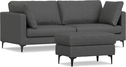 SIMPLIHOME Ava Sofa and Ottoman in 100% Recycled Polyester Performance Fabric, Pebble Grey, 90-inch-Wide 3-Seater Couch and Matching 36-inch-Wide Table Ottoman for Living Room, 2-Piece Set