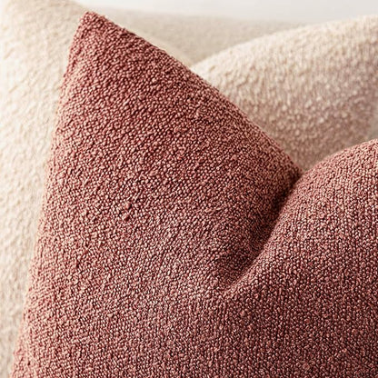 Foindtower Set of 2, Decorative Textured Boucle Throw Pillow Covers Accent Solid Pillow Cases Neutral Cozy Couch Cushion Case for Chair Sofa Bedroom Living Room Home Decor 26x26 Inch Orange Rust Red