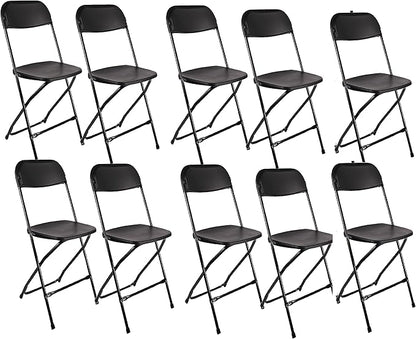 BTEXPERT Set of 10,Black Plastic Folding Chair Steel Frame Commercial High Capacity Event Chair Lightweight Set for Office Wedding Party Picnic Kitchen Dining Church School