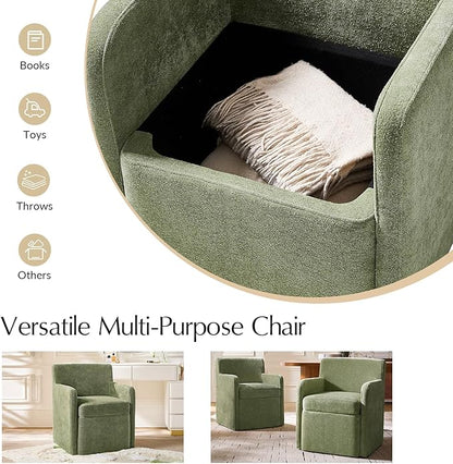 HULALA HOME Upholstered Dining Chair Set of 2 with Smooth-roling Castors, Modern Fabric Side Dining Room Chairs with Built-in Storage, Multi-Purpos Kitchen Chairs for Living Room, Moss