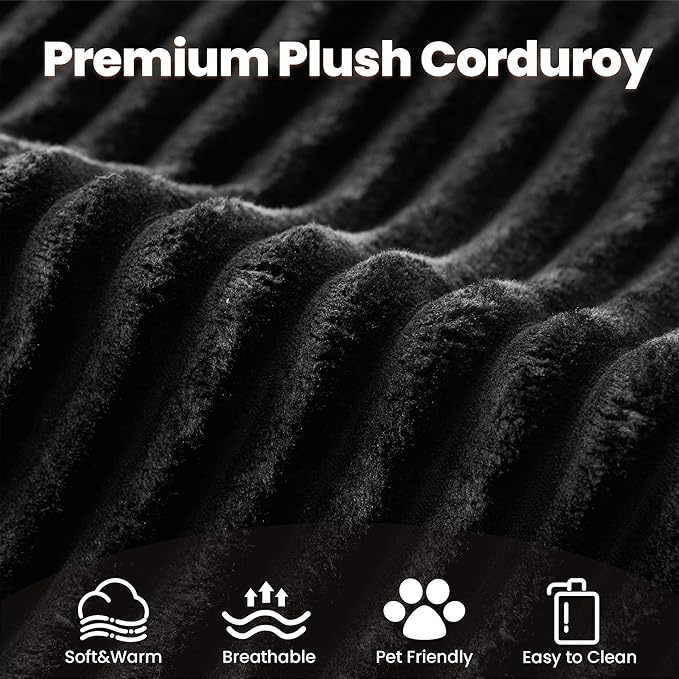 32.7'' Ottoman for Modular Sectional Sofa, Deep Seat Upholstered Footstool for Sofas Set, L/U/V Shaped Plush Corduroy Cloud Couch for Living Room Apartment, Black