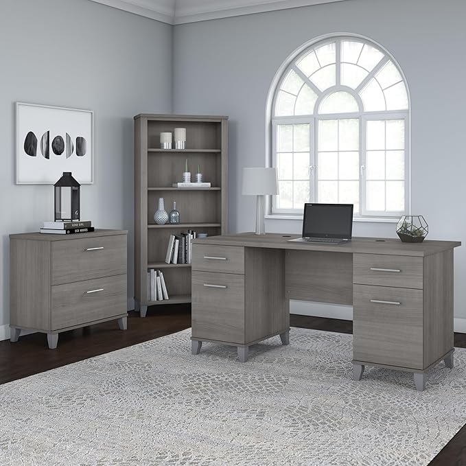 Bush Furniture 2 Drawer Lateral File Cabinet, Letter and Legal-Size Document Storage for Home or Professional Office, Somerset Collection, Platinum Gray