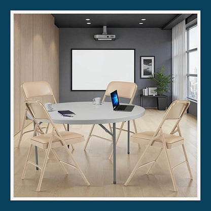 OEF Furnishings OEF1200 Series Premium Heavy Duty Vinyl Padded Folding Chairs, Commercial Grade 500 lb Capacity (4-Pack, French Beige)