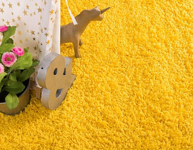Unique Loom Solid Shag Collection Area Rug (9' x 12' 2" Rectangle Tuscan Sun Yellow)