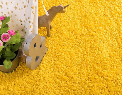 Unique Loom Solid Shag Collection Area Rug (9' x 12' 2" Rectangle Tuscan Sun Yellow)