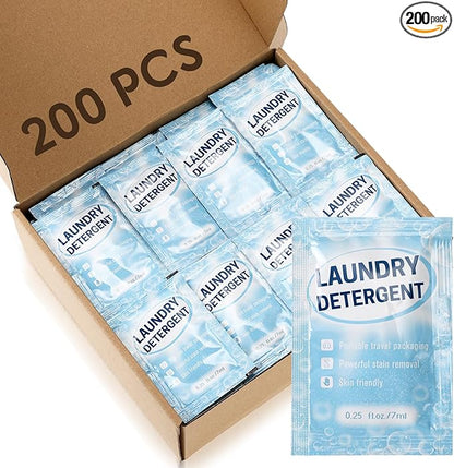Leelosp 200 Pcs Individual Travel Laundry Detergent Bulk Travel Size Laundry Detergent Packets Portable Single Use Liquid Soap for Traveler Hostel Essentials Cleaning