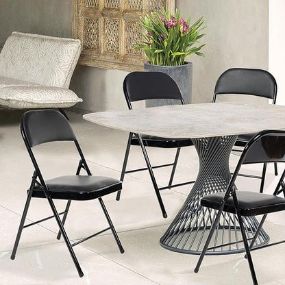 6 Pack Folding Chairs with Padded Seats, Padded Folding Chair with Steel Frame for Events Home Office, Pu Leather Folding Chair Black
