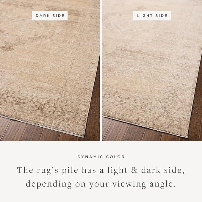 Loloi Chris Loves Julia Palma Collection PLM-07 Wheat/Taupe 5'-3" x 7'-6" Fringe Area Rug Vintage Style Boho Living Room Bedroom Carpet