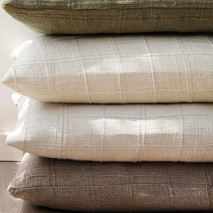 Foindtower Set of 2 Decorative Linen Check Throw Pillow Covers Neutral Farmhouse Vintage Cushion Covers Modern Boho Home Decor for Sofa Chair Couch Bedroom Living Room,24×24 Inch,Taupe Grey
