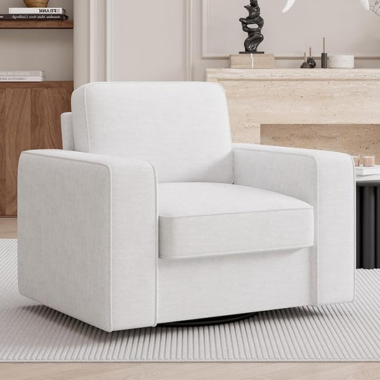 Swivel Accent Sofa Chair, FSC Certified Sofa Armchairs with Extra Wide Mid-Century Modern 1pcs for Living Room, Bedroom, Office, White