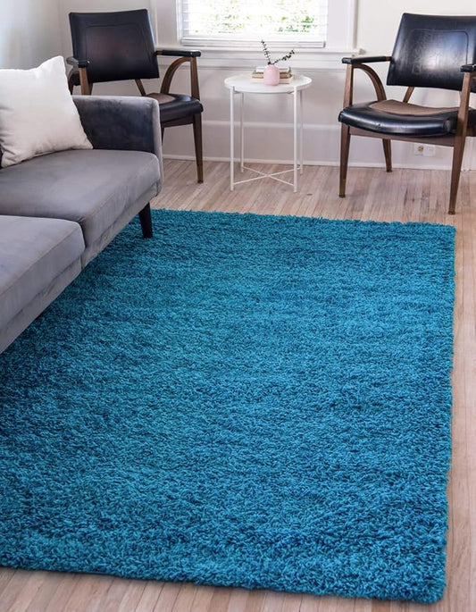 Unique Loom Solid Shag Collection Area Rug (4' 1" x 6' 1" Rectangle, Turquoise)