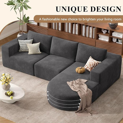 Modular Sectional Sofa with L-Shape Chaise,Cloud Sectional Modern Sleeper Couch with Deep Seat,Sponge Compression Sofas No Assembly Required (Dark Gray-Corduroy Fabric) 1PCS
