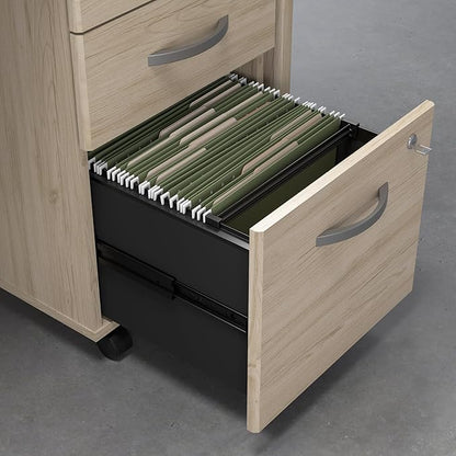 Bush Business Furniture 60W x 30D L Shaped Desk with Mobile File Cabinet, Corner Table and Drawers for Home or Professional Office, Studio C Collection, Natural Elm