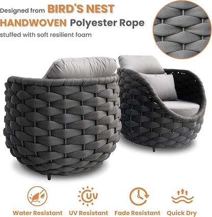 Lanai Outdoor Furniture Sofa Set: 6-Piece Aluminum Woven Rope Patio Conversation Set w/Table - Modern Cushions Couch Set - No Assembly Porch Seating for Deck Yard Garden Pool Hotel Resort