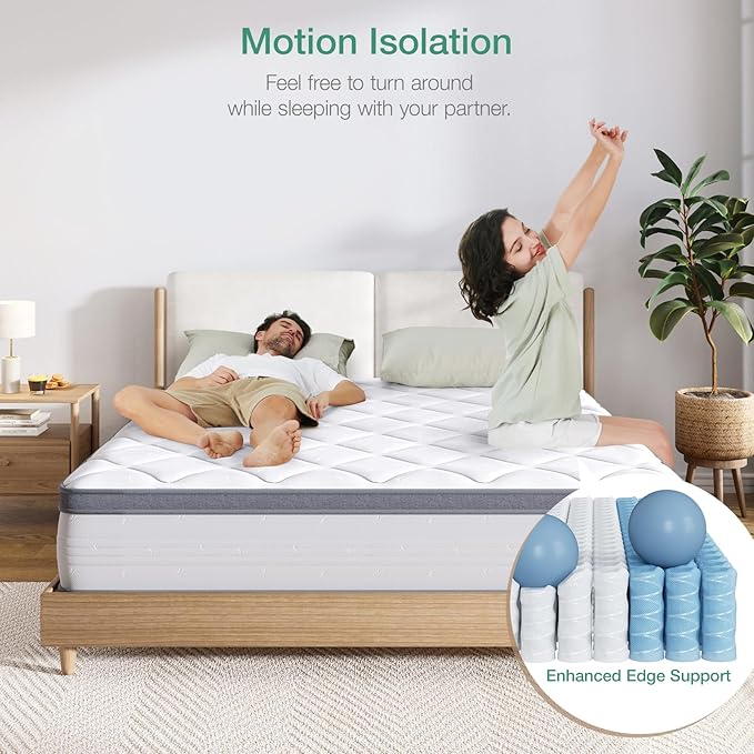 Novilla Queen Mattress, 12 Inch Hybrid Mattress Queen with Comfort Foam,Innerspring Pillow Top Mattresses in a Box, Pressure & Pain Relief, Soft Feel but Supportive