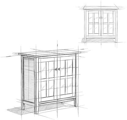 SIMPLIHOME Warm Shaker SOLID WOOD 32 inch Wide Transitional Low Storage Cabinet in Light Golden Brown for the Living Room, Entryway and Family Room