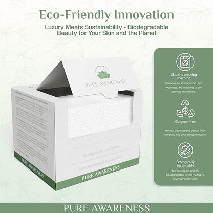 60 Disposable Face Towels - Ideal for Sensitive Skin, Makeup Removal, Soft, Thick, Biodegradable - Cruelty-Free