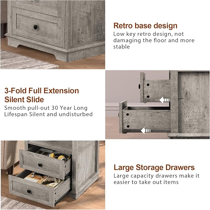 HIFYOBRO Large End Table Set of 2, 2 Drawers and Hidden Charging Station, Type-C & USB Port & Power outlets, Wooden End Table, Side Table with Storage for Living Room and Bedroom