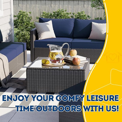 AAAAAcessories Outdoor Deep Seat Cushions, Waterproof, Fade-Resistant Patio Furniture Replacement Cushions, 23.5" x 25.5" x 5" + 23.5" x 13.5", Set of 4, Navy Blue