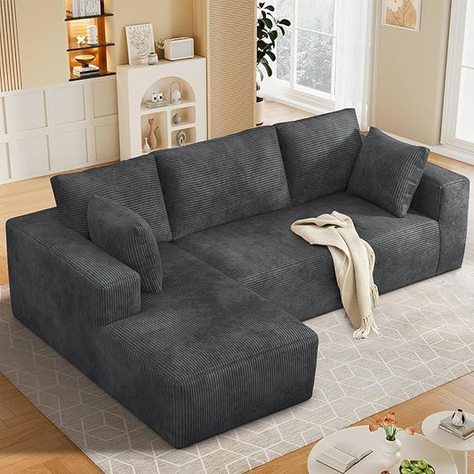 108” Cloud Sectional Couch, Modular Sectional Sofa with Deep Seat, Corduroy Boneless Couches with Chaise for Living Room Bedroom, No Assembly Required