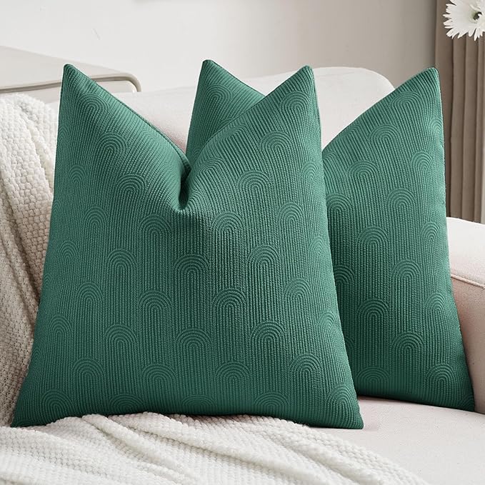FUTEI Teal Chenille Decorative Throw Pillow Covers 22x22 Inch Set of 2,Soft Cozy Striped Geometric Patterns Cushion Cases,Modern Home Decor for Couch Bed Living Room