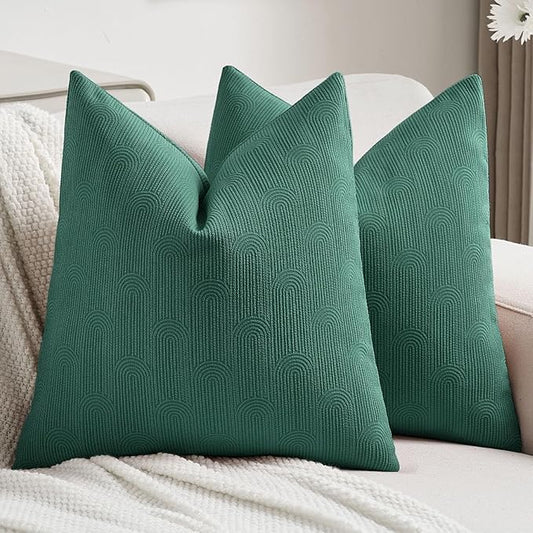 FUTEI Teal Chenille Decorative Throw Pillow Covers 22x22 Inch Set of 2,Soft Cozy Striped Geometric Patterns Cushion Cases,Modern Home Decor for Couch Bed Living Room