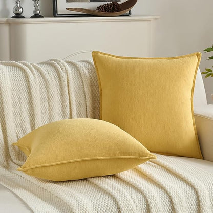 FUTEI Mustard Yellow Chenille Throw Pillow Covers 16x16 Inch Set of 2,Edges Double-Stitched Cushion Cases,Modern Home Decor for Couch Living Room