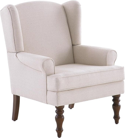 HUIMO Living Room Chair Upholstered High Back Armchair Retro Printed Wingback Chair in Linen for Bedroom & Study Comfy Accent Sofa Chair Reading Chair Holds 300lbs (Navy Blue) (2, Tan SJW-2PCS)