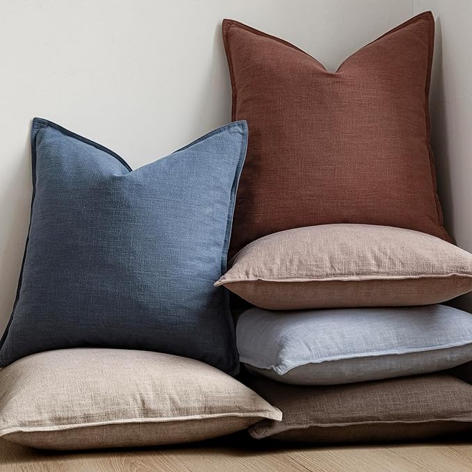 Foindtower Pack of 2, Decorative Linen Soild Throw Pillow Covers Soft Accent Euro Cushion Case Boho Farmhouse Pillowcase for Chair Couch Sofa Bedroom Living Room Home Decor 24 x 24 Inch Rust Red