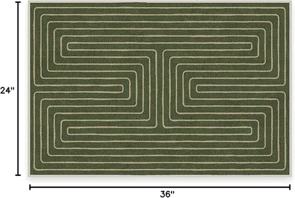 RUGGABLE x Jonathan Adler Machine Washable Modern Area Rug – Labyrinth Fern Green 2x3, Stain-Resistant, Non-Slip – Small Rugs for Living Room, Bedroom, Hallway, Entryway & Bathroom–with Cushioned Pad