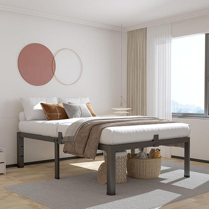 ROIL 12 inch Twin Bed Frames with Headboard Hole and Round Corner Legs Mattress Retainers 3500LBS Heavy Duty Steel Slats No Box Spring Needed Platform Noise-Free Easy Assembly