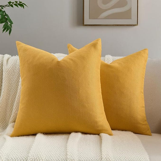 FUTEI Mustard Yellow Chenille Throw Pillow Covers 20x20 Inch Set of 2,Soft Wide Chevron Textured Cushion Case,Farmhouse Home Decor for Couch Bed Living Room