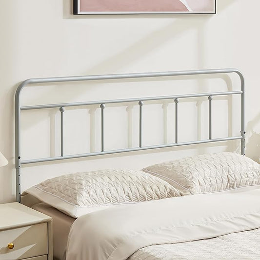 Metal Headboard Queen Size, Sturdy and Durable Iron Queen Headboard Only Adjustable Height from 34” to 44”, Victorian Vintage Bed Headboards, Farmhouse Head Board, Bed Frame Mount Grey