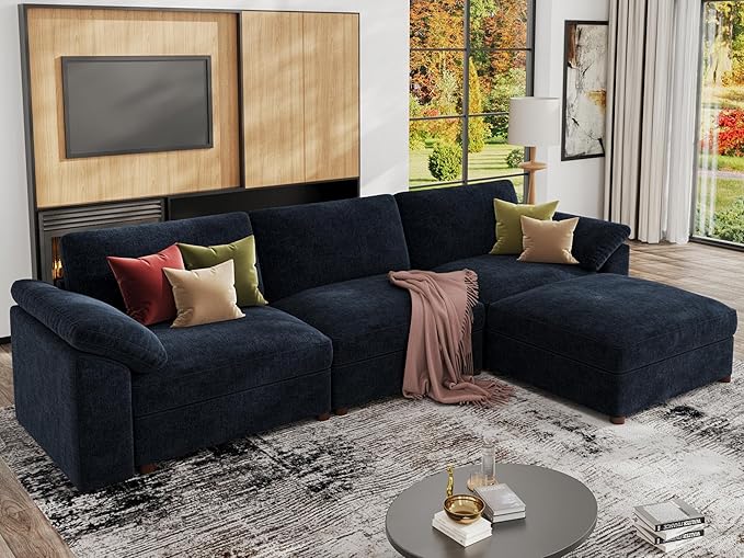 EASE MOOSE Sectional Modular Sofa,Oversized L Shape Sectional Couch Wide Deep Modular Sofa Blue Couch