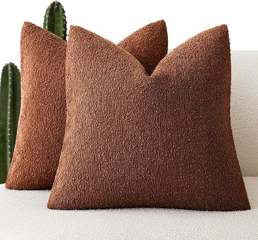 Foindtower Pack of 2, Decorative Textured Boucle Throw Pillow Covers Modern Accent Solid Pillow Cases Cozy Soft Couch Cushion Case for Chair Sofa Bedroom Living Room Home Decor 22x22 Inch Red Taupe