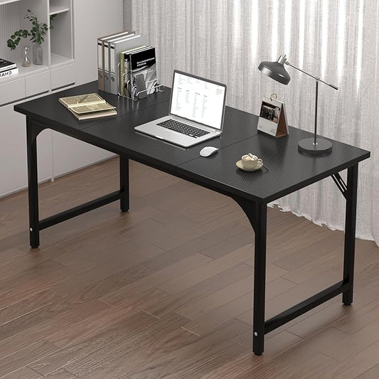 AZN Computer Desk, 47in Computer Desk, Gaming Office Desk w/Carbon Fiber Tabletop, Gaming Office Desk w/Sturdy Metal Frame, Home Office Desks w/Large Legroom for Game Work Study Writing, Black