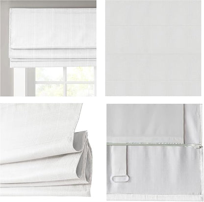 Madison Park Galen Cordless Roman Shade, 33"W x 64"H, Sheen White – Room Darkening, Thermal Insulated, Energy Efficient Window Blind with Subtle Sheen Basketweave Fabric for Privacy