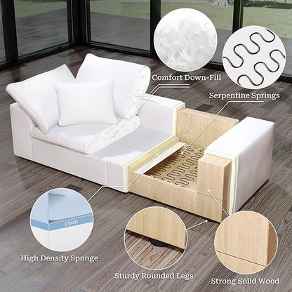246.7" Oversized Cloud Modular Sectional Sofa,8 Seat Down Filled Sofa,Comfy Deep Seat Couch with Reversible Chaise & Cushions,Couch Cover Washable and Replaceable,White