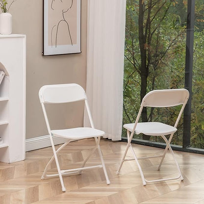 BTEXPERT Set of 10, White Plastic Folding Chairs Steel Frame Commercial 650LB High Weight Capacity Event Chair Lightweight for Office Wedding Party Picnic Kitchen Dining Church School - 10