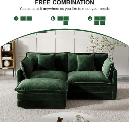 Modular Sectional Sofa, 76.7 Inch L-Shaped Cloud Sofa with Deep Seat Comfortable Chenille Sofa with Cushion Double Sectional Sofa for Living Room Apartment,Evergreen