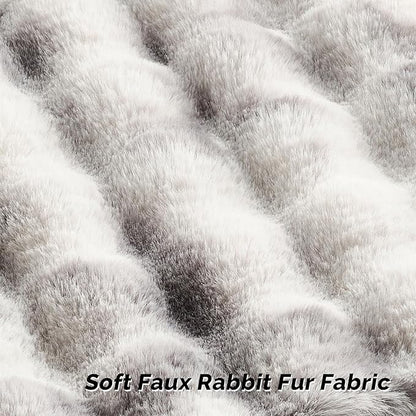 FUTEI Grey White Decorative Throw Pillow Covers 20x20 Inch Set of 2,Soft Fuzzy Faux Rabbit Fur Cushion Covers with Raised Texture,Neutral Boho Home Decor for Couch Bed Living Room